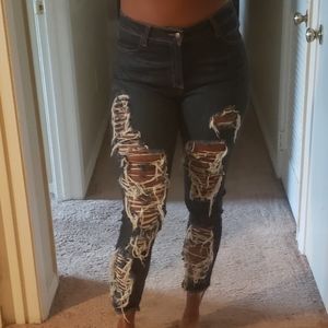 Very distressed jeans.